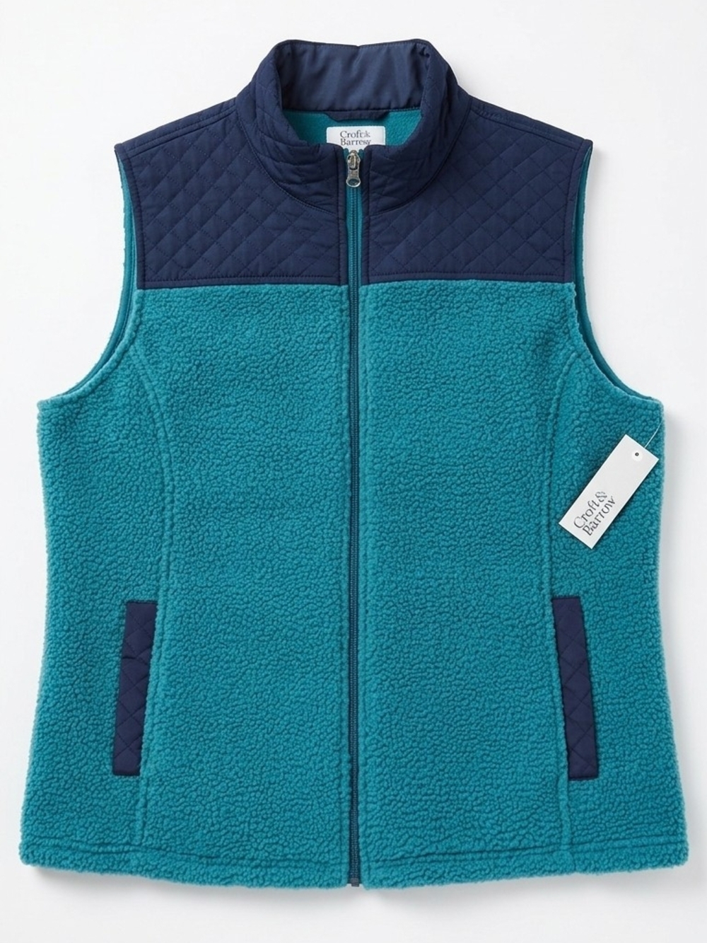Croft & Barrow For Women Teal Sherpa Vest with Navy Accents Size. PL PETITES